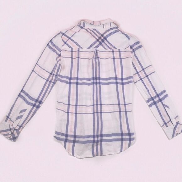 Rails Hunter Plaid Classic Indigo Powder Blush Button Up Flannel Top - Picture 8 of 10